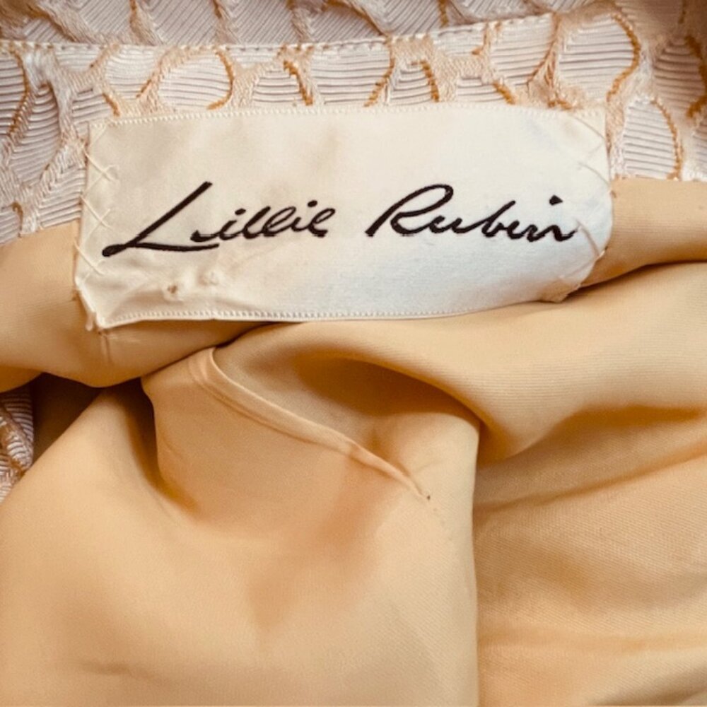 Lillie Rubin Vintage Jacket Dress Set Champagne Brocade 2-Piece Suit Small - Picture 13 of 14